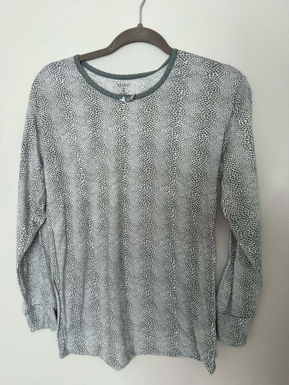 Mayfair Gray Animal Print Long Sleeve Cotton Pajama Top XL